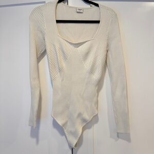 Abercrombie & Fitch Cream Ribbed Long-Sleeve Bodysuit